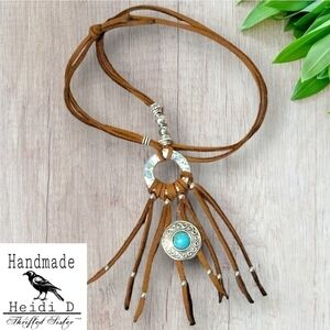 Hand Crafted Leather Turquoise necklace.